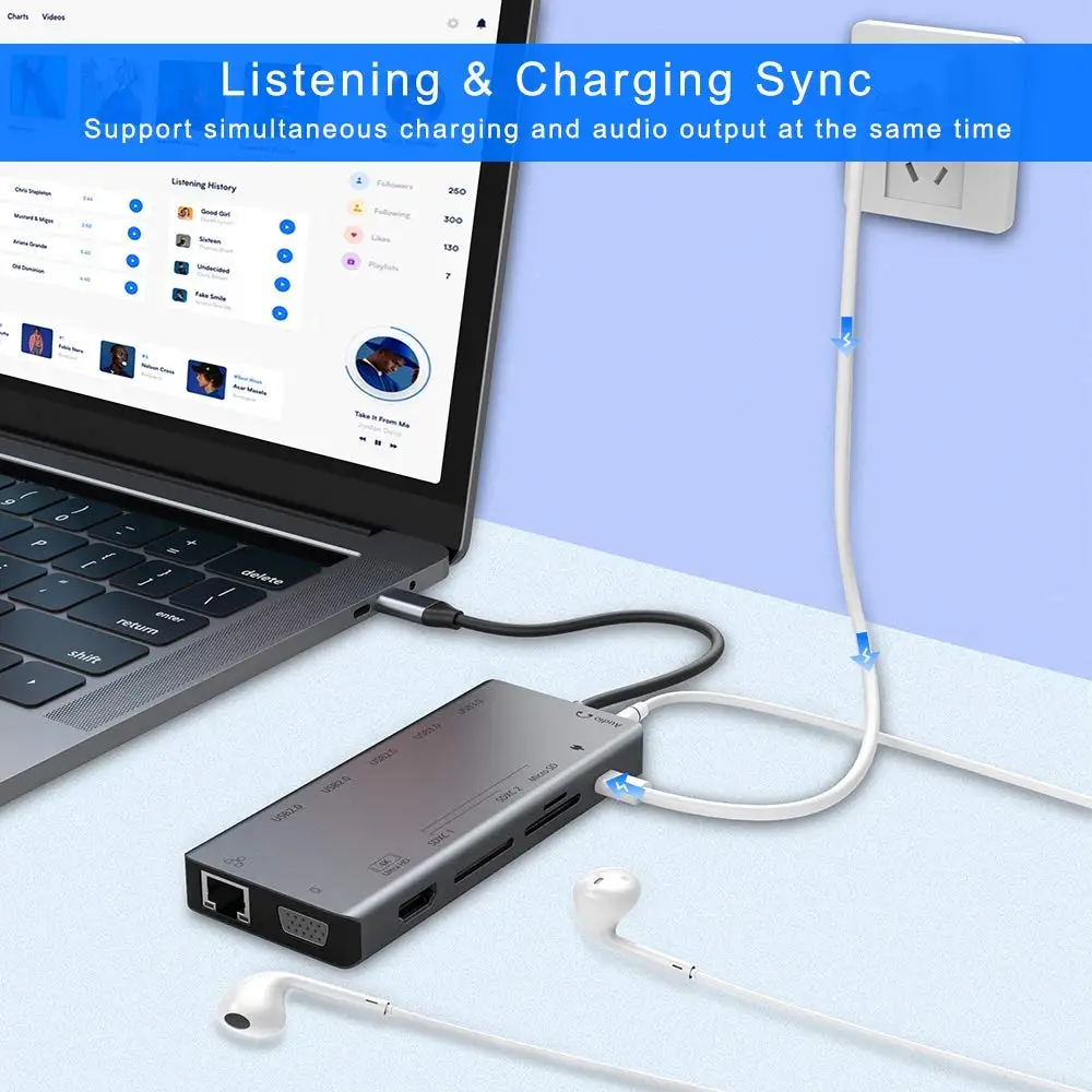  Raycue 13 в 1 адаптер тype C до 3 слота кард-ридер HD-MI VGA 2 * USB3.0 USB