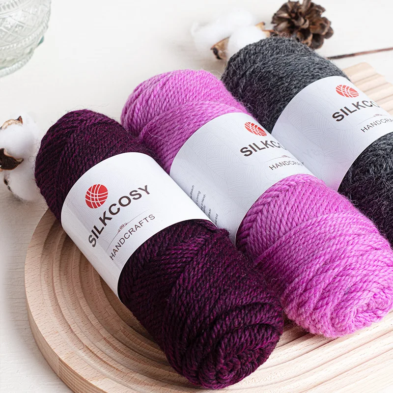 Оптовая продажа, 3 слоя, 100 г/рулон, мериносовая шерсть, акриловая трикотажная пряжа, крашеная цветная вязаная крючком необычная пряжа