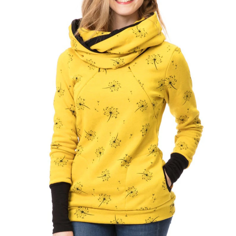 XQM Pregnant Fall/winter Hoodie Clothes Scarf Hooded Breastfeeding Sweater Pullover Printed Round Neck Maternity Wear