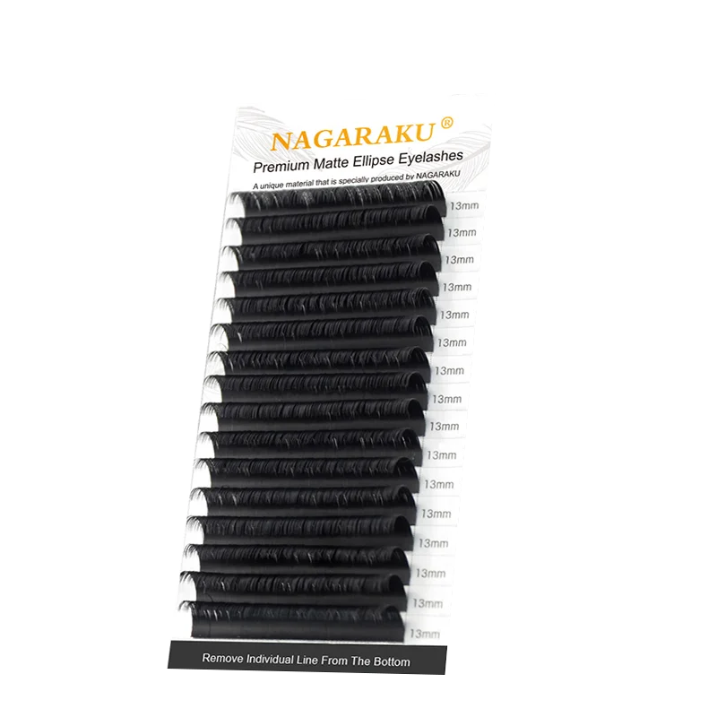 NAGARAKU Flat Ellipse Eyelashes Extensions Matte Black Split Tips 0.15 0.20 B C D curl Natural Light 16 rows Big Tray