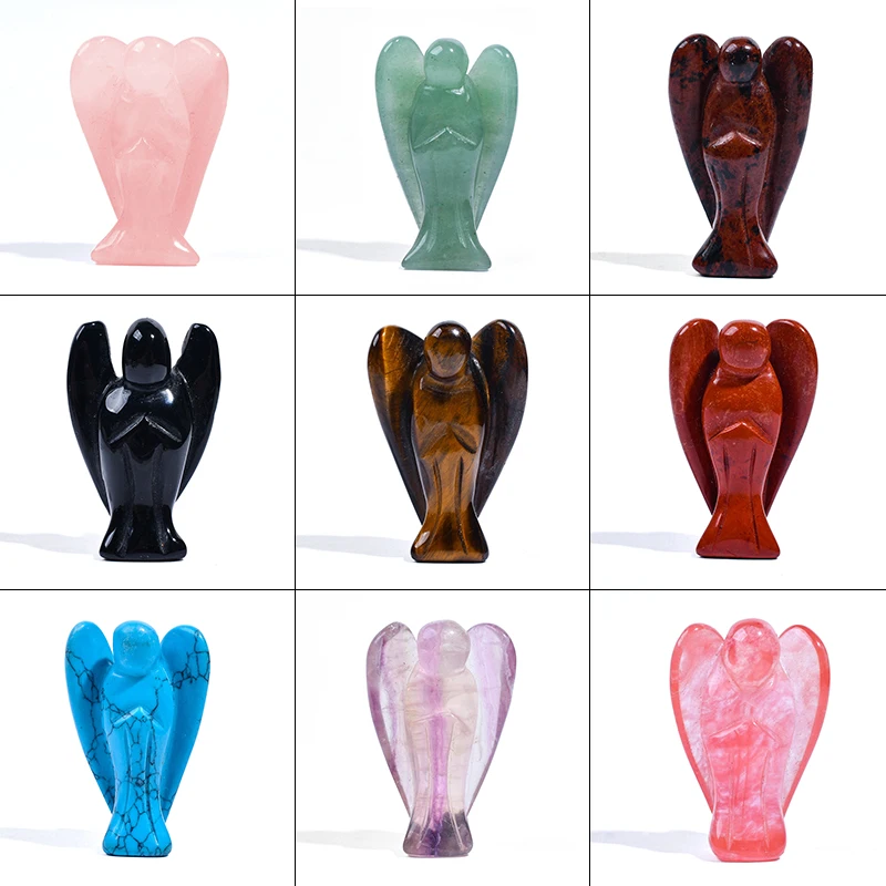 Natural Crystal Quartz Jade Amethyst Stone Statuette 2 3 4 Inch Statueangel Carving Crafts Decoration Gemstone Angel Statue