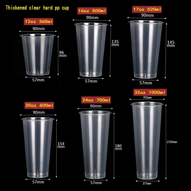  360ml 12oz Customized logo Boba Cup Clear or frosted Bubble Tea disposable PPs