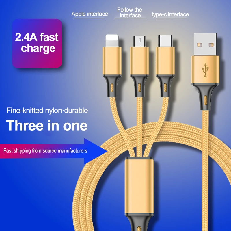 Factory direct low-cost data cable charging cable mobile phone car charging cable 3 in 1 power cord