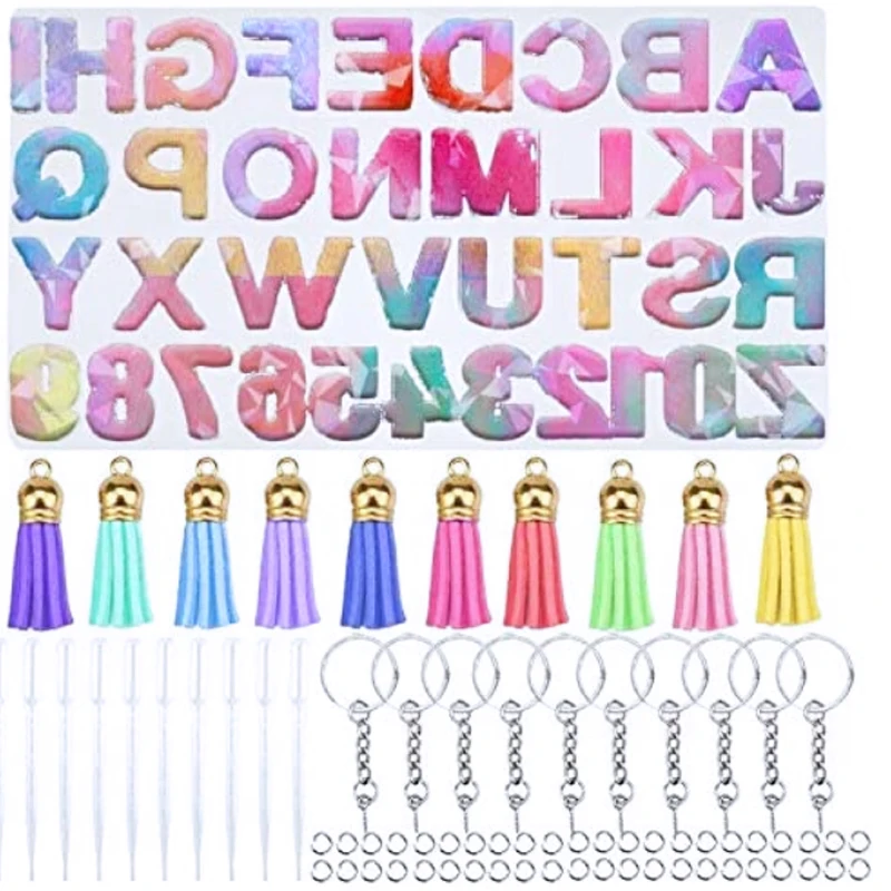 Exquisite diy crystal Epoxy 26 letters epoxy resin silicone mold letter keychain pendant jewelry drip hose mold