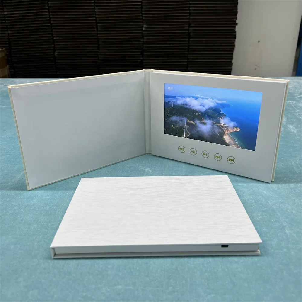 High Quality Linen Wedding Lcd Card With 7 inch IPS Lcd Screen 4GB Hardcover Digital Video Book For Invitation Thank you Gift