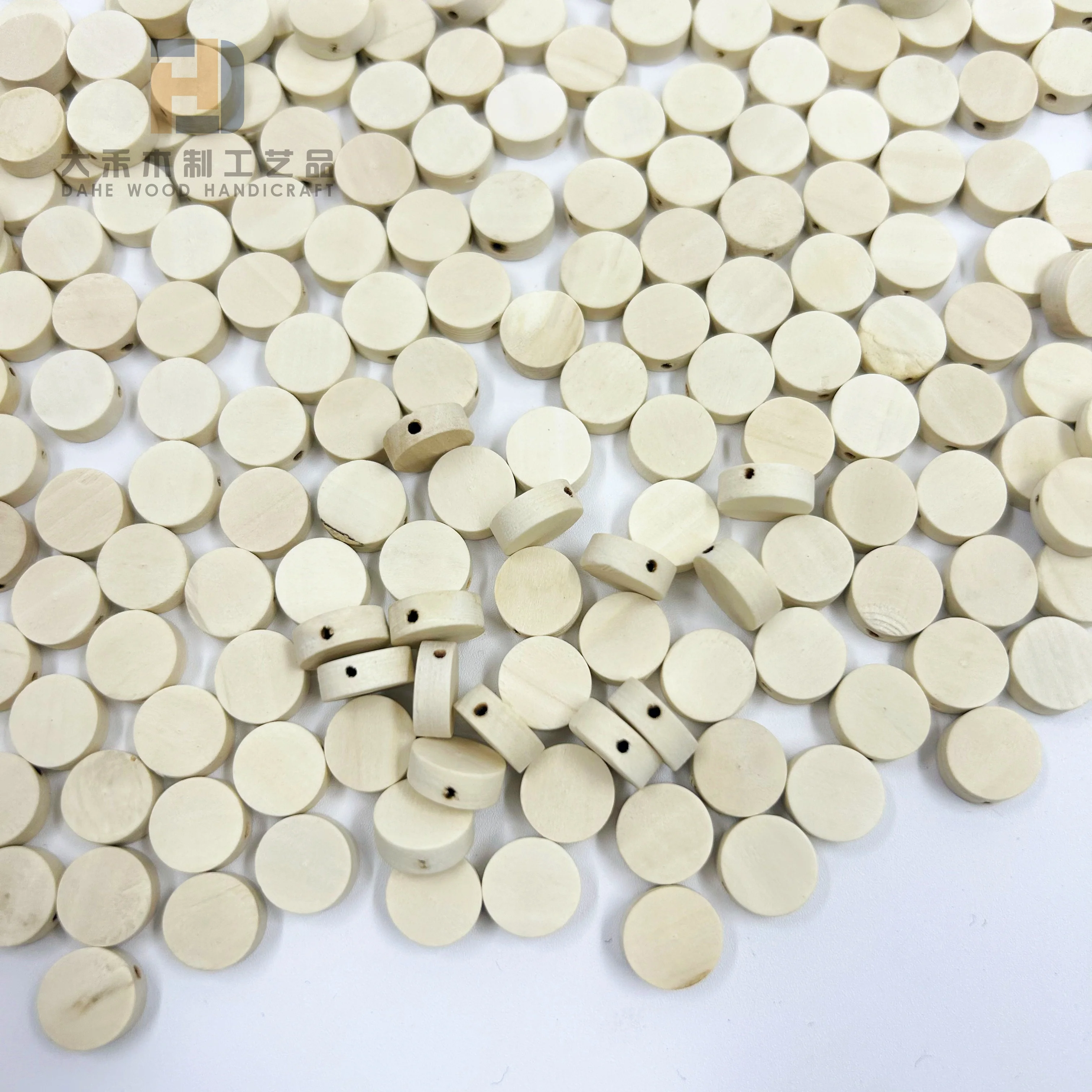 Wholesale Price Wooden 10mm Round Flat Bead with Cross Hole Custom Wood Loose Beads for DIY Crafts Bracelet Making Decoration