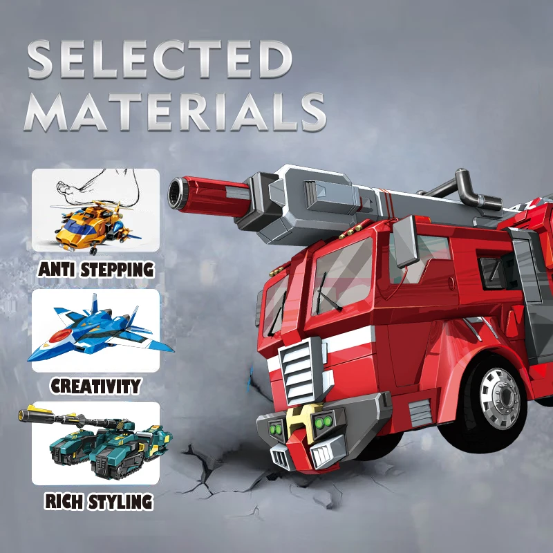DIY Assembly Function Transforming Robots Deformable Fire Fighting Truck Plane Tank Construction Toys