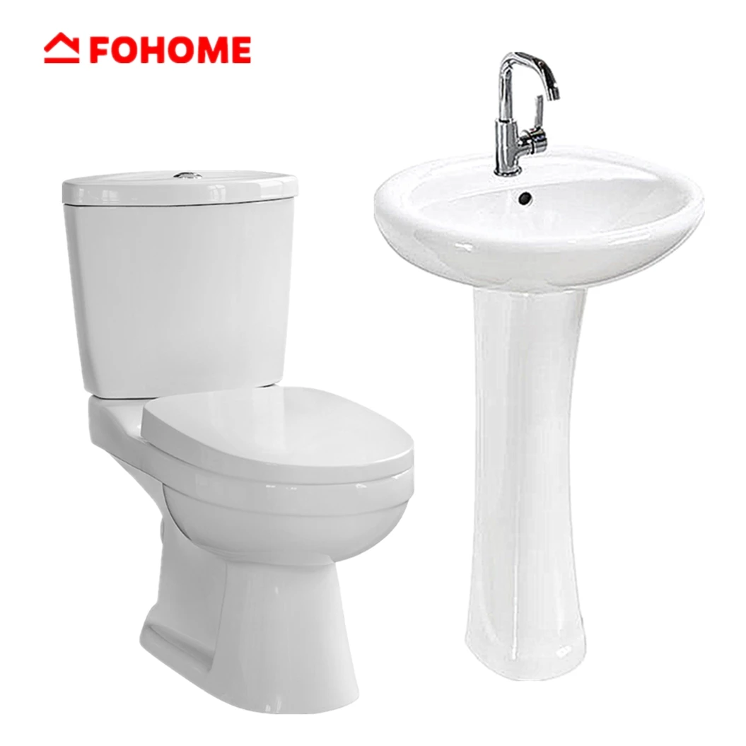 Hot sale p-trap washdown two piece water closet bathroom toilet and pedestal sink