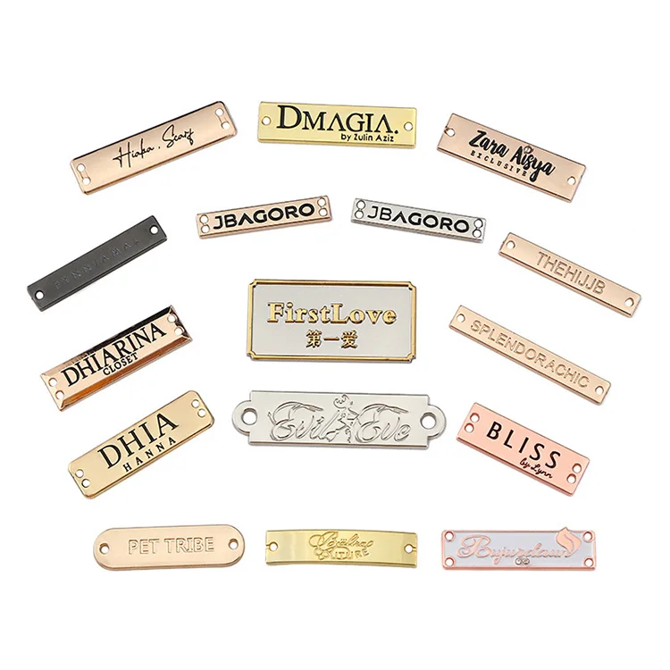 Custom Black Engraved Metal Brand Garment Handbag Label Plate Tags for Clothing
