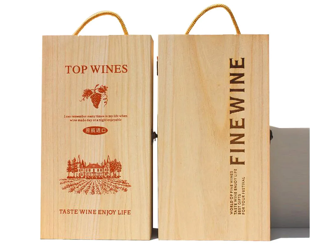 2 Bottles Paulownia Wood Gift Boxes Packaging for Liquor Wine and Champagne