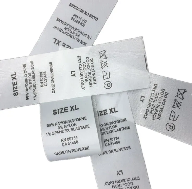 custom white satin silk printing wash care label neck label for clothes