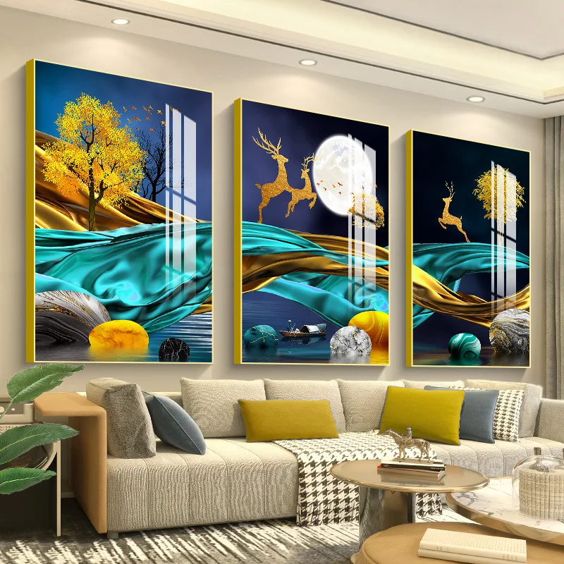 Wholesale Framed Wall Art Painting Modern Luxury decoration Painting Design Crystal porcelain painting 3 pcs in a set