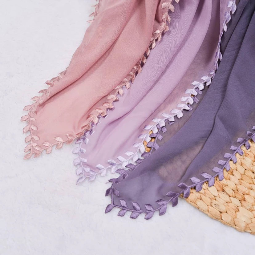 Muslim elegant scollop embroidery hijab premium korea chiffon sulam hijab shawls hijab scarves for women
