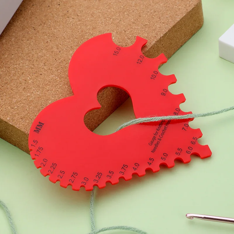 Hot sale red love heart knitting tool thickness measuring device sweater needle ruler