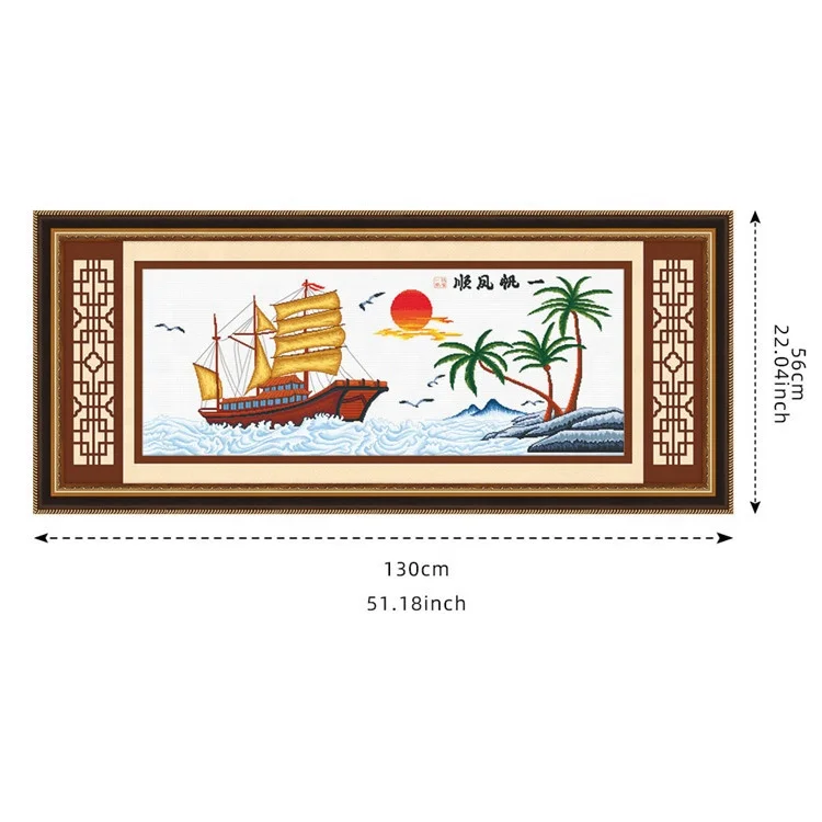 
Best-selling Needlework DIY Handmade Punch Needle Embroidery Fabric Crafts Ship Sailing Patterns Cross-stitch Beginner Kits 