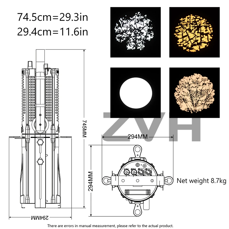 Professional Stage Manual Zoom Profile Spotlight COB 300W Light Cold Warm White Spotlight Stage Lighting DMX512 for Museum Show