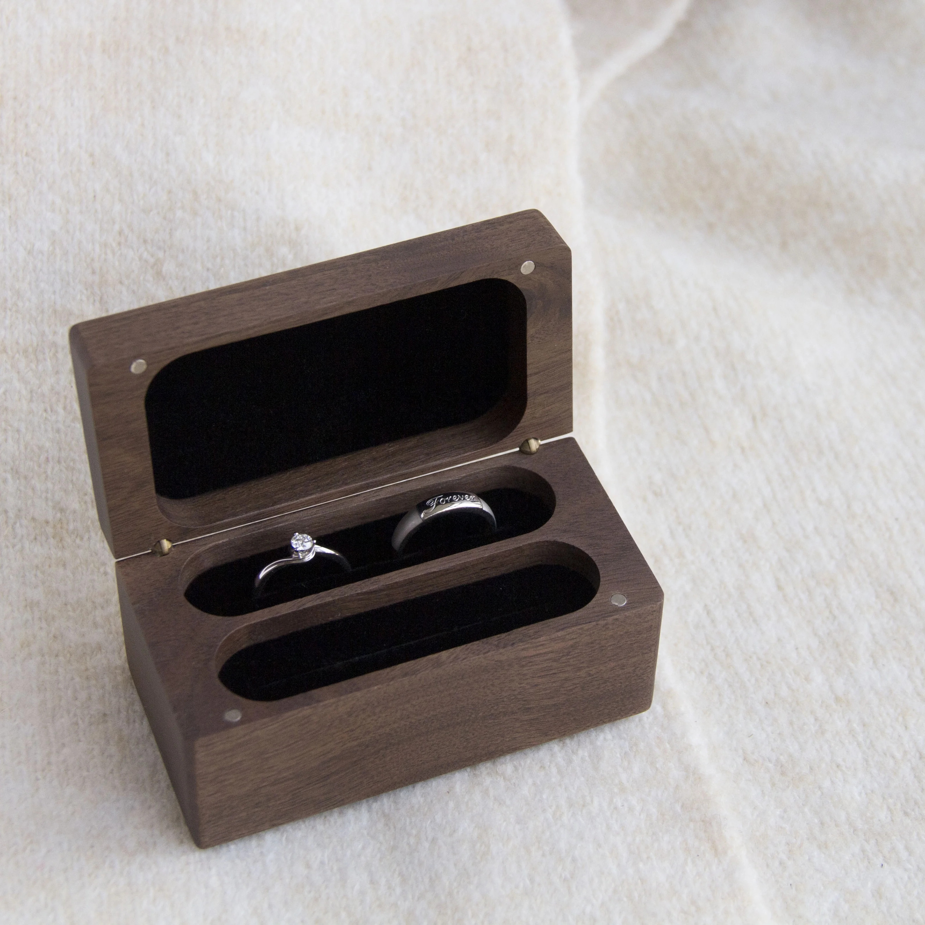 Quad wooden ring box jewel box wedding ring box engravable walnut wood for  3 4 pieces rings big