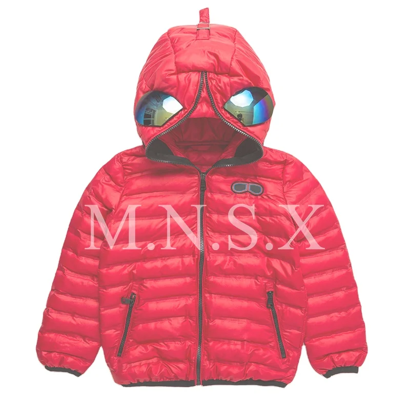  custom fashion shinny cool nylon jacket with glasses boys padding riding cartoon