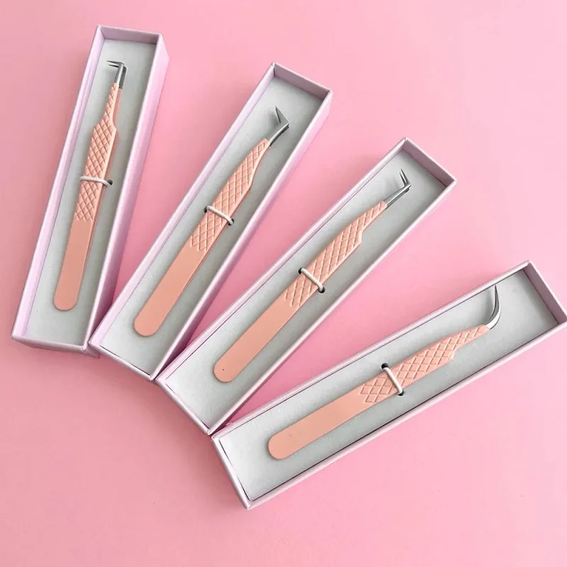 Customized Logo Colorful  Pink and Rose Gold Lash Applicator Tweezer Private Label Eyelash Tweezers Bulk Eye Lash Tweezers