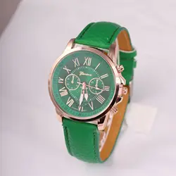Часы для мужчин и женщин модные Женевские бренд римскими цифрами искусственная кожа кварцевые наручные часы женские часы