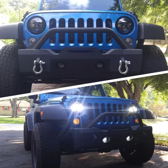 1 Pair Halo Headlight Angel Eye Ring DRL Light High Low Beam 7 inch Round LED Headlights for Jeep Wrangler JK LJ CJ Hummer H1 H2