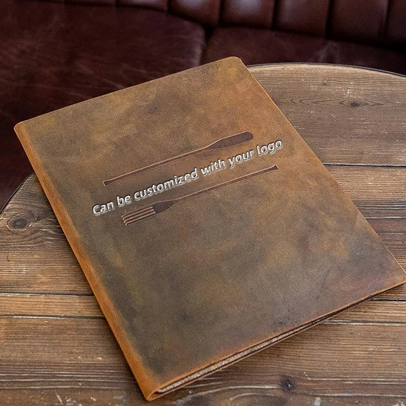 Genuine Leather Menu Cover Hotel Coffee Bar Dark Brown Menu Book Folder A4 Restaurant Menu Covers Leather