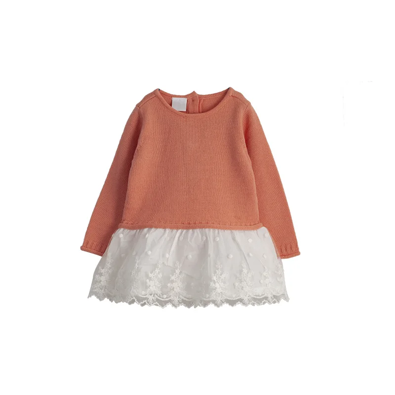New arrival Children clothing girl mix wool kids sweater dress with lace