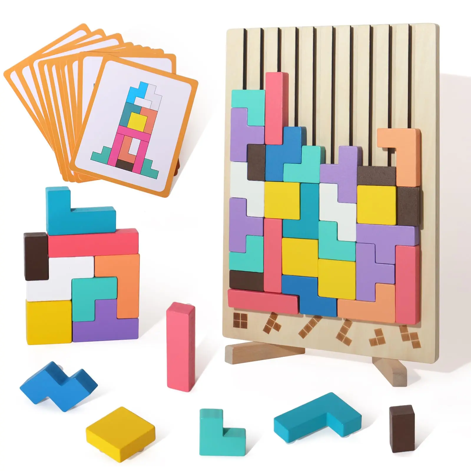 Wooden Block Puzzle Puzzle Toy Smart Color 3D Russian Block Dry Montessori Educational Gift For Boys And Girls