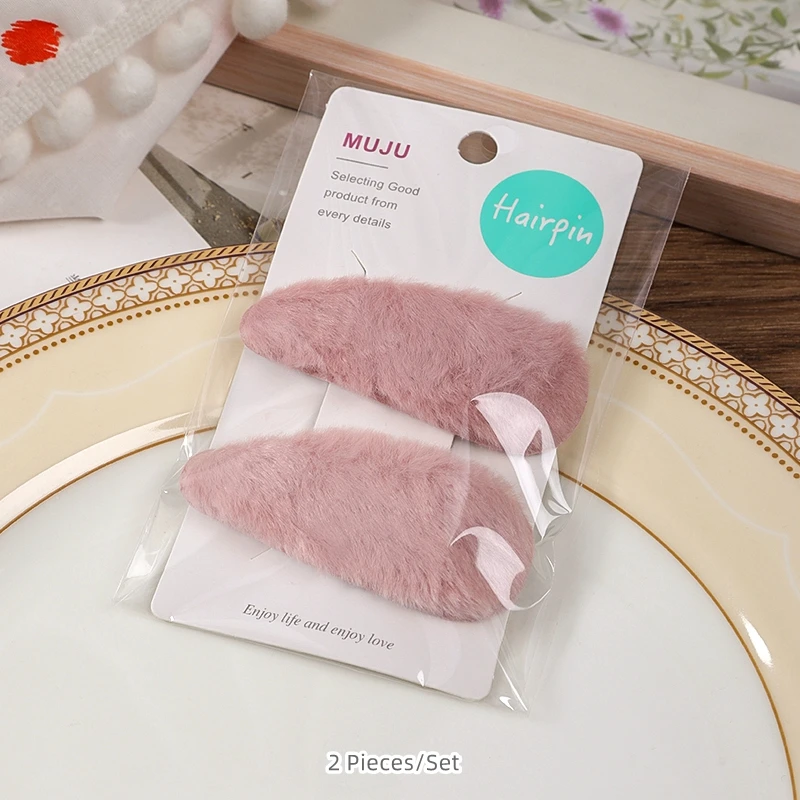 2 Piece of sweet rabbit hair clip autumn/winter new plush hairpin cute girl BB clip side bangs clip