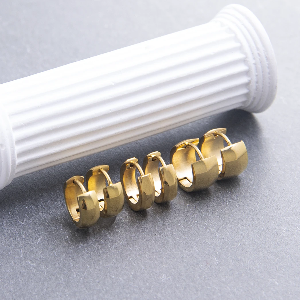 Powell Waterproof Jewelry Bulk Wholesale Earrings Custom Stainless Steel Hoop Shape 14K 18K Gold Plated Earrings