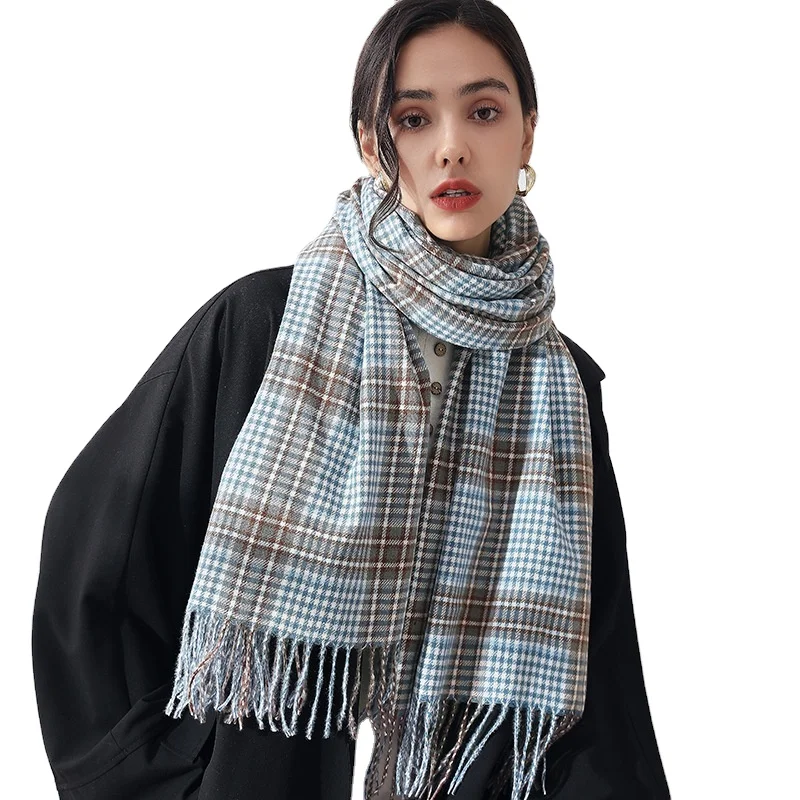 Yucat 2021 Wholesale Fashion Warm Thick Tassel Pashmina Scarves Shawls Custom Winter Plaid Cashmere Scarf For Women