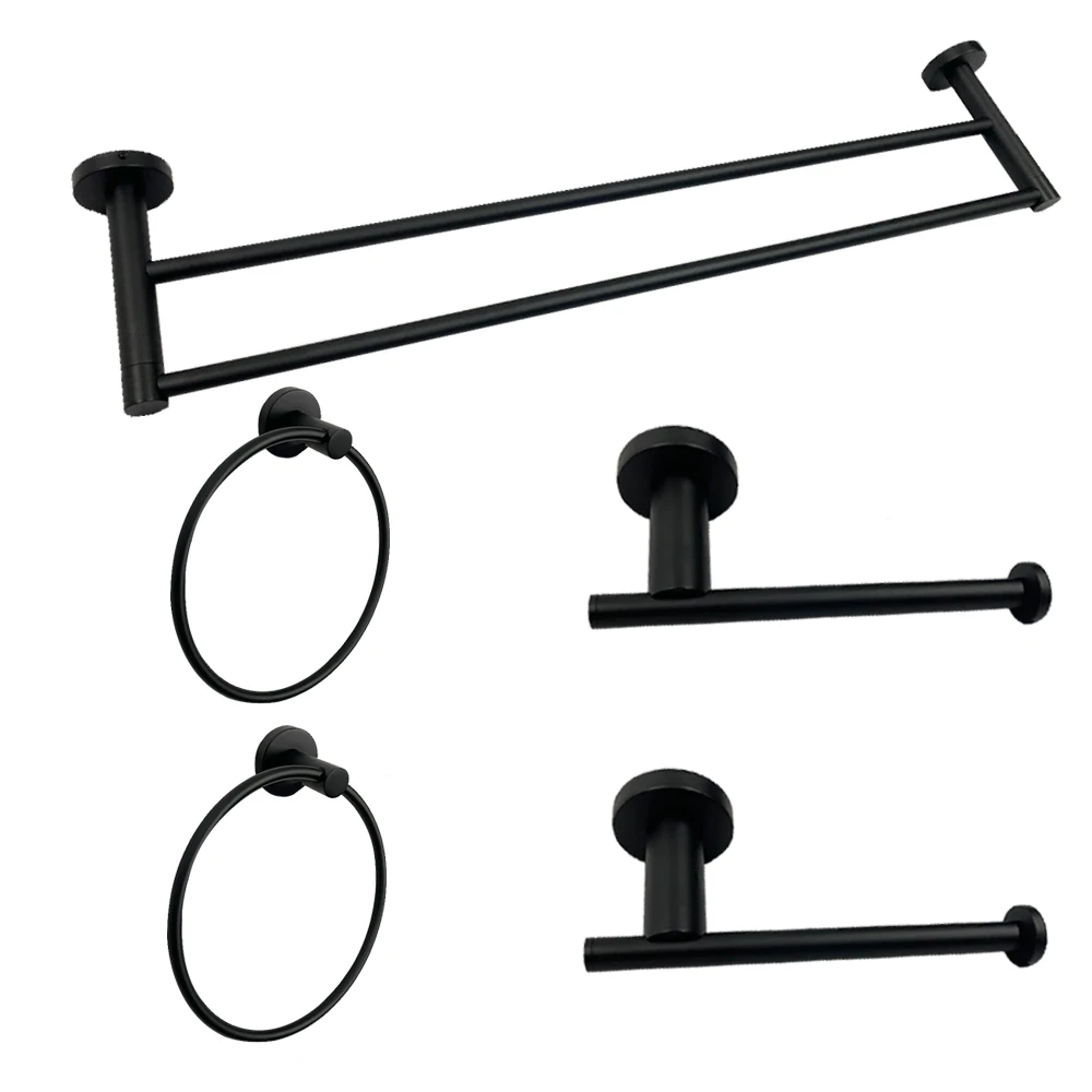 Fyeer Towel Bar Tissue Holder Robe Hook Black and Gold Bathroom Accessory Set Black Brass Hot Cold Bath Taps Bathroom Shower Set
