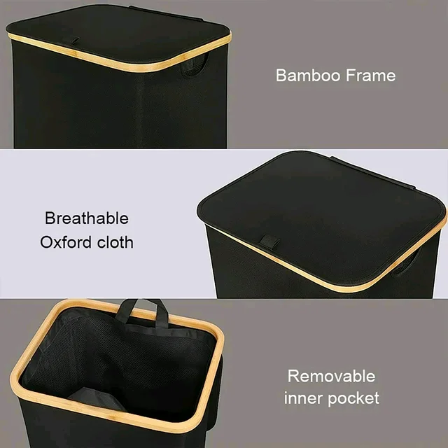 Combohome Foldable Bamboo Foldable Laundry Basket Storage
