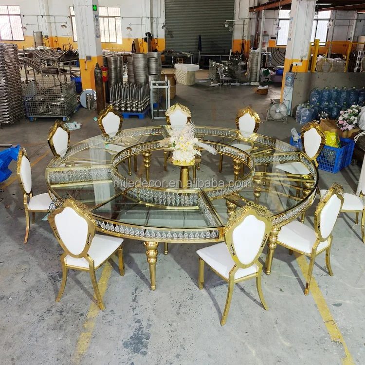 Factory Price 8 Seat Round Table For Wedding Table Gold Stainless Steel Legs White Top Table For Events