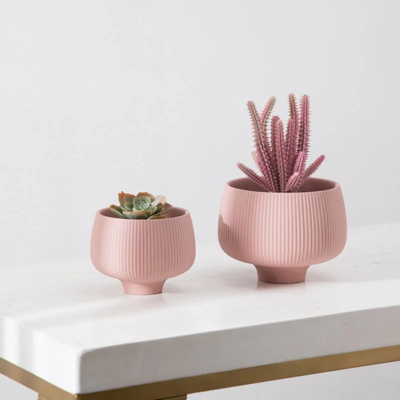 Creative Custom Christmas Ochre Red Striped Small Ceramic Indoor Flower Pots for Succulent Plants