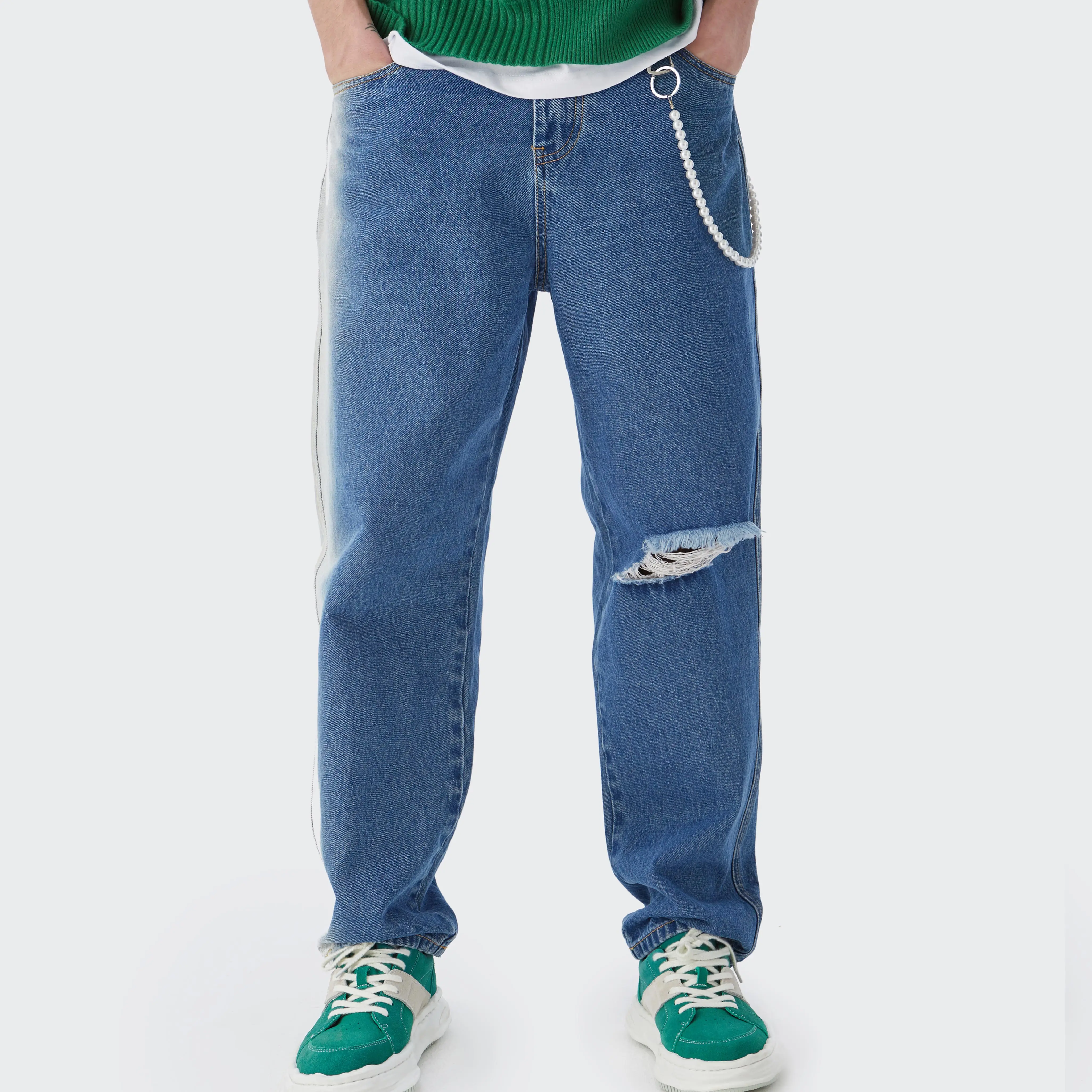 INFLATION Baggy flare Men Ripped Jeans Bulk Wholesale Blue Streetwear Fashion Mens Pants Trousers