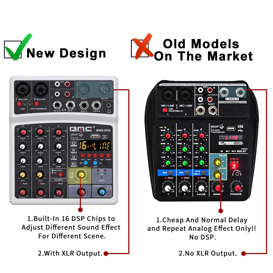 Wholesale Cheap Price 4 Channel Mini Mixer Audio Mixer with USB for Home Studio Recording