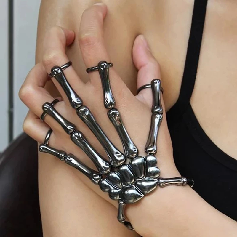 Halloween Bracelet For Women Gothic Punk Hand Skull Skeleton Elasticity Adjustable Bracelet Bangles Femme Party Accessories