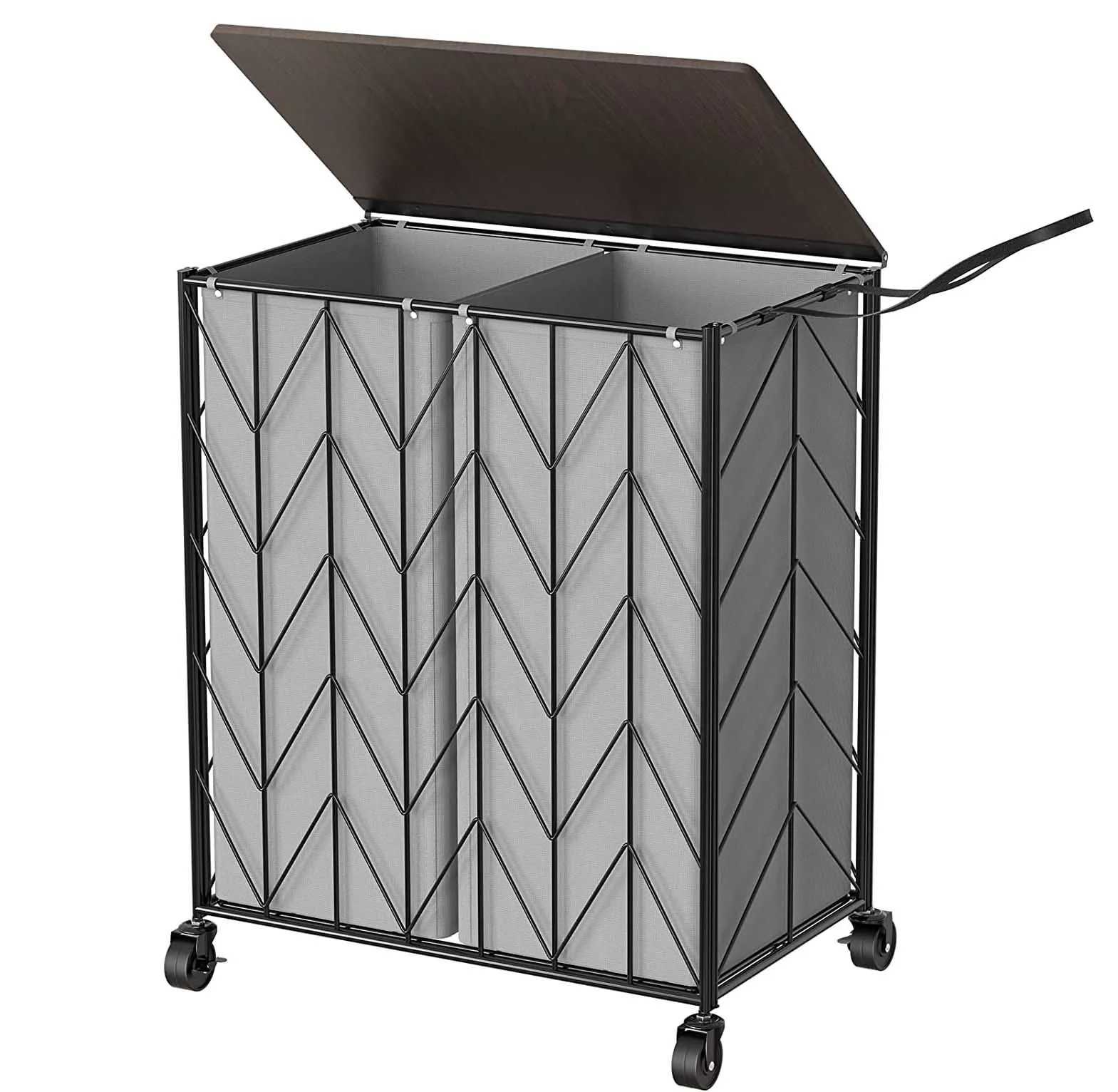 Metal frame  New Design 2 bags Custom Large Home Dirty Clothes Laundry basket Custom Hamper with removed bags /wheels