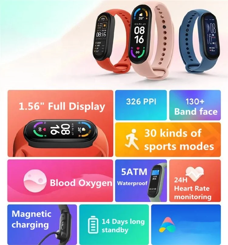  Смарт-часы Srrao браслет Xiaom Mi Band Xiaomi Miband 6 Xioami Xiomi Risr смарт-браслет браслеты