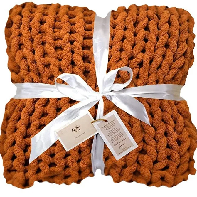 Handmade Super Soft Coarse Yarn Woven Blanket New Woolen Chenille Knitted Sofa Cover Premium Blanket