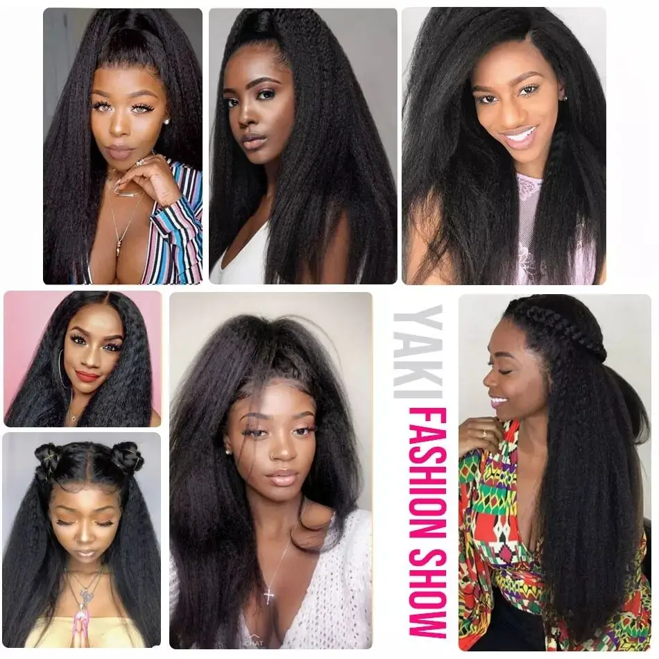 Kinky Straight Wig 180% Density Black Yaki Lace Front Wig For Women With Baby Hair