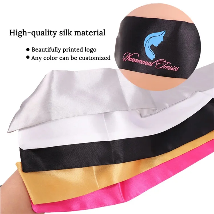 Hot Selling Custom Logo Satin Edge Laying Scarf Wrap For Lace Wigs 6*100Cm No Slip Hair Wrap Wig Grip Head Band For Hair