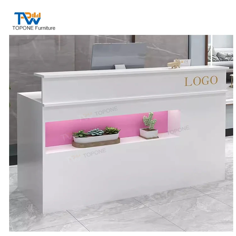 Professional Customized white Colour Special Small office counter design standing Reception Desk