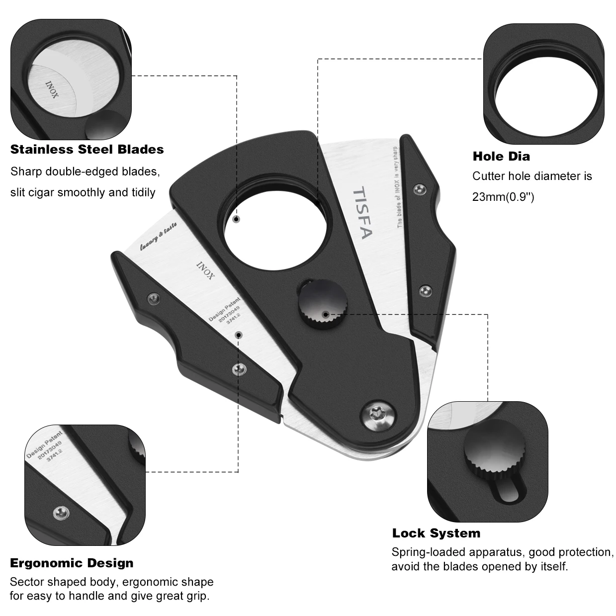 XiFei Wholesale Custom Logo Double Blades Sharp Stainless Steel Guillotine Cigar Cutter