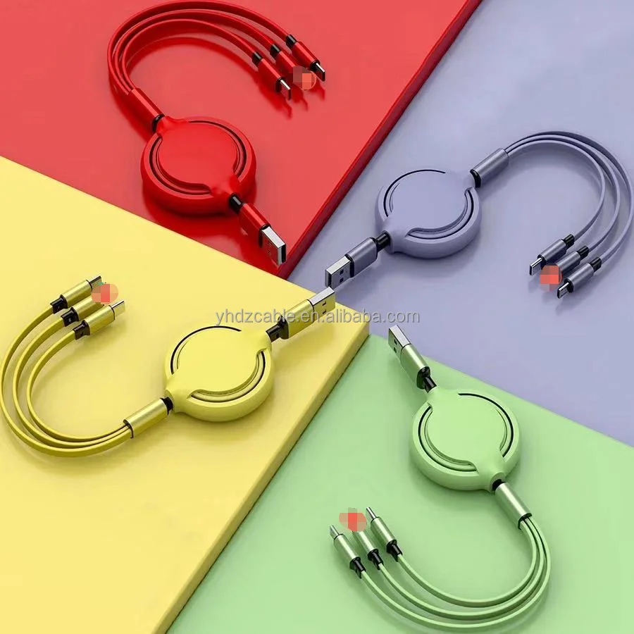 One drag three telescopic data cable three in one charging cable 3A Liquid Silicone  for Huawei type-c for iphone USB cable