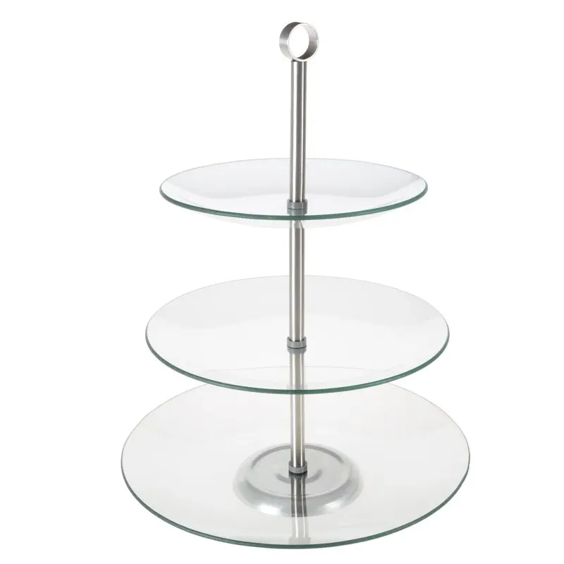 3- tier round tempered glass plates buffet and dessert stand tray