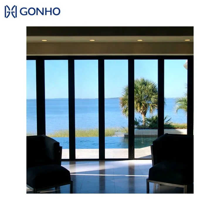 GONHO Balcony Accordion Bifold Door Design Exterior Tempered Glass Patio Accordion Folding Doors