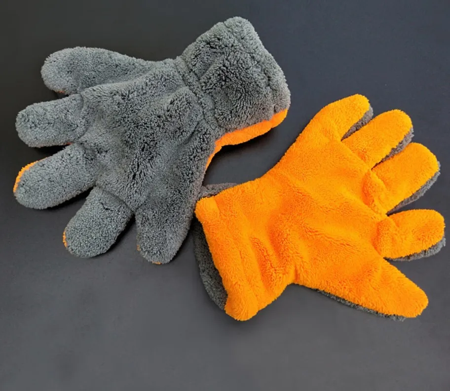 Soft Coral Fleece Car Cleaning 5 fingers Wash Mitt gloves Super thick double sided