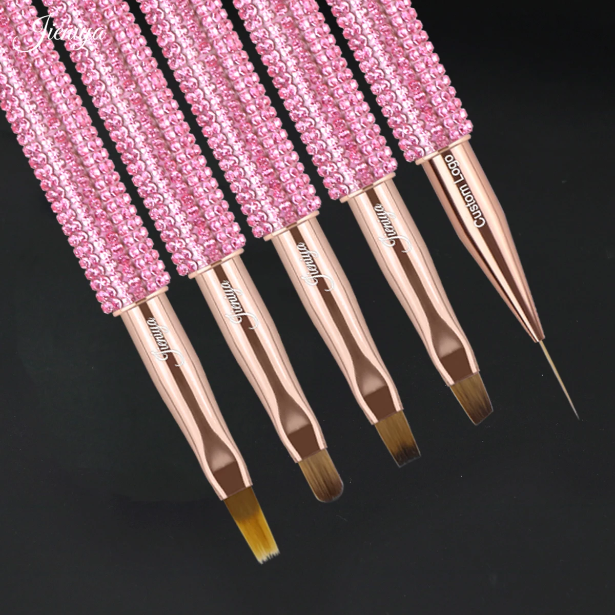 popular Nail salon brush metal handle with pink bling Rhinestones nail brush sets for girls nail designs 2024